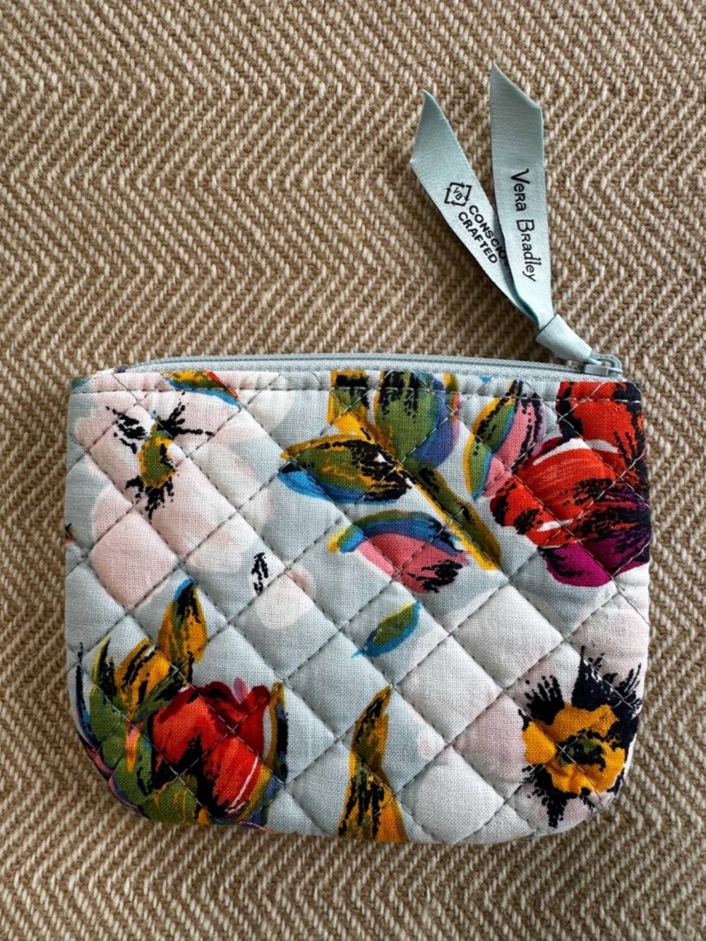 Vera Bradley Sea Air Floral (Retired Print)  Coin Purse Wallet Blue Red EUC